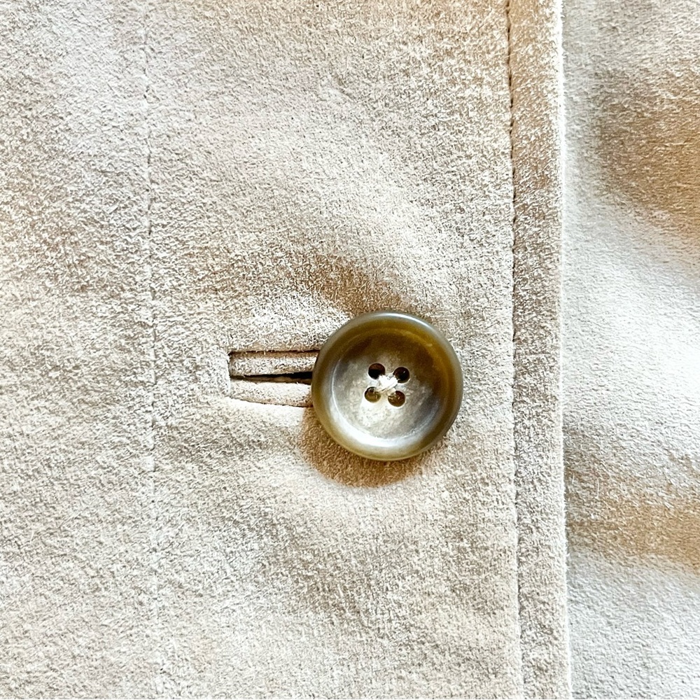 Ann Taylor Suede Leather Jacket Button Blazer Beige Neutral Size 12 - Picture 4 of 10